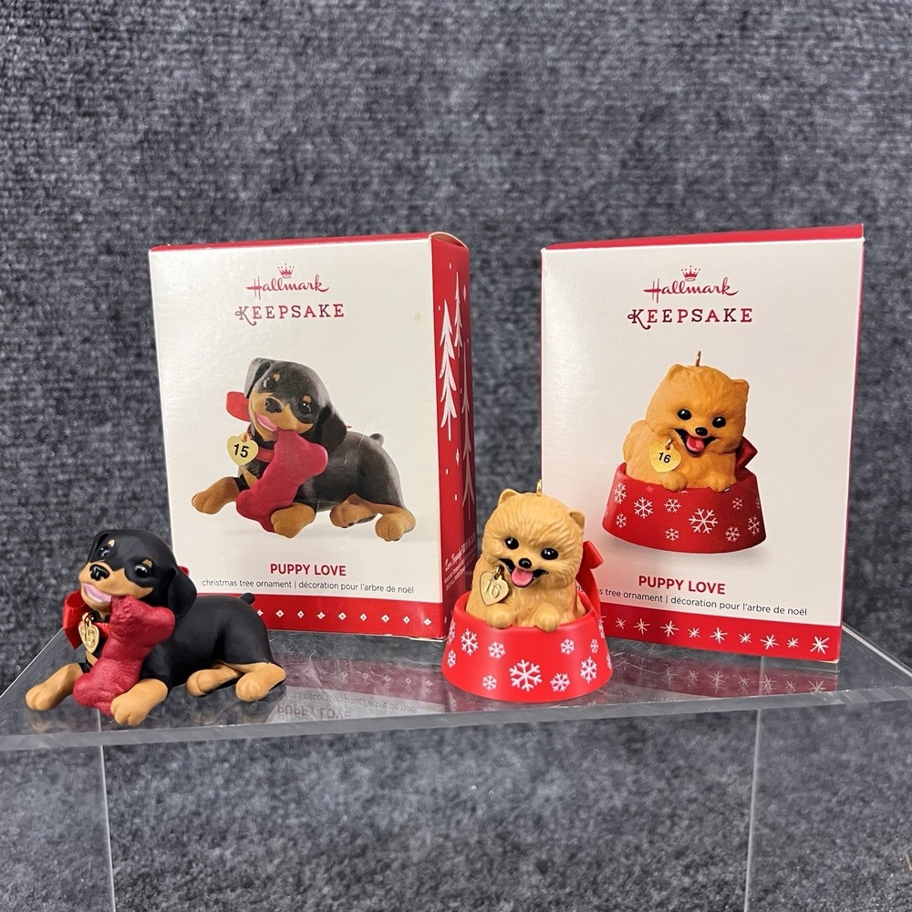 Hallmark 2015 & 2016 Puppy Love Ornaments Rottweiler Rottie Pomeranian
